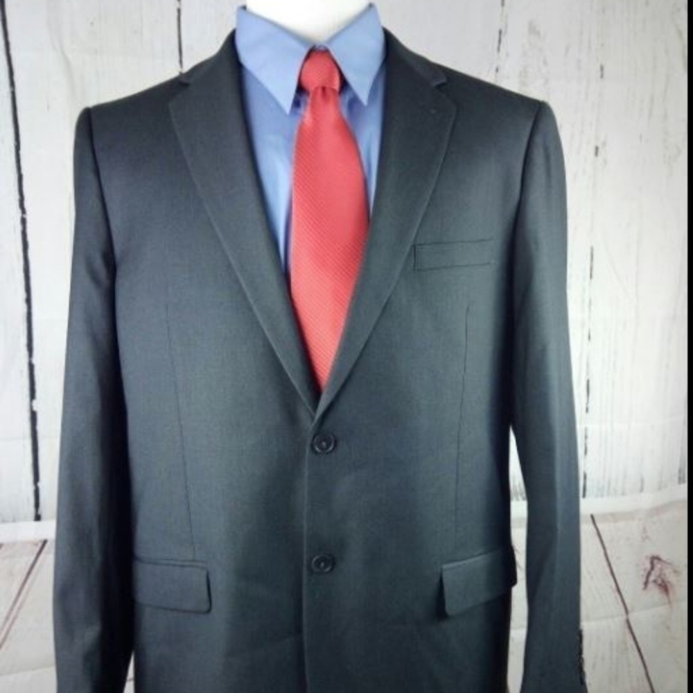 Adolfo 44L Super Men Solid Dark Gray Blazer $495